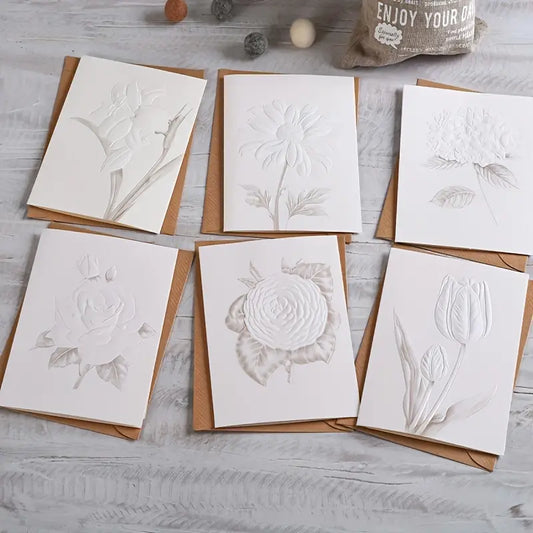 Elegant Floral Embossed Greeting Cards (Set of 5) 